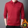 Suéter de felpa grueso con solapa, estilo dos piezas falsas, para otoño e invierno, para hombre, casual y cálido, adecuado para padres de mediana edad, camiseta base de punto
