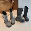 Botas Retro Lavadas para Niñas de Caña Media Invierno Dulces Geniales Botas de Caballero Botas Cálidas con Felpa Suela Suave Antideslizantes Botas de Piel