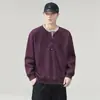 Sudadera de marca moderna estilo americano para hombre, imitación dos piezas, cuello henley, primavera/otoño 2026, corte holgado, talla grande, top de manga larga, camiseta básica