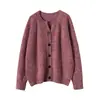 Cardigan Fino de Cachemir Tejido de Punto de Botones Grueso Chaqueta Suéter para Mujer Otoño e Invierno Hilo Floral Cuello Pico Nuevo Estilo Holgado