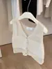 Chaleco de punto de color albaricoque con cuello en V para mujer, chaleco corto sin mangas de verano para mujeres petite, adecuado como prenda exterior