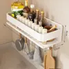 Prateleira de Cozinha Prateleira de Armazenamento de Potes de Temperos Parede Sem Furos Montada na Parede Doméstica Multifuncional Prateleira de Temperos
