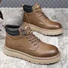 Botas Masculinas 2025 Inverno Veludo Quente Neve Algodão Sapatos Estilo Britânico Cano Alto Sapatos Masculinos Botas de Trabalho para Exterior