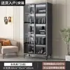 Estante de madeira maciça com portas de vidro, armário de parede integrado para sala de estar, estante de chão para uso doméstico e vitrine