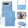Adecuado para Apple Duo, funda de teléfono plegable con cordón, a prueba de caídas, correa de muñeca para iPhone Duo, funda tipo cartera tipo flip, funda de cuero con patrón de diamantes