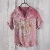 Lino Moda Hombre Patrón de Tortuga Verano Impresión 3D Transpirable Manga Corta Camisa Top Camisa de Verano Cuello
