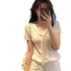 Top de punto de manga corta estilo coreano, tipo chal con corbata, dos piezas falsas para mujer, nuevo modelo de verano, elegante y juvenil, top súper atractivo