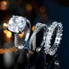 Conjunto de Anéis Quadrados de Três Peças Estilo Europeu e Americano com Arranjo de Diamantes Cruzados para Noivado e Proposta, Atacado