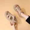 Sandálias Romanas de sola grossa para mulheres, comércio exterior transfronteiriço, novo estilo de verão, design de gaiola de porco trançada, tira com fivela, superfície em couro, sandálias casuais retrô