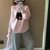 Moda Nueva Otoño Temprano 2025 Versátil Cuello Asimétrico Hombros Descubiertos Sudadera Delgada Casual Suelta Estilo Ins Top Rosa