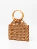 Bolsa de Mão de Bambu com Contas de Madeira, Bolsa de Contas Transfronteiriça Europeia e Americana, Bolsa Tecida Feita à Mão em Cor Contrastante, Nova Bolsa de Mão Vazada para Mulheres