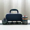 Bolso de Malla y Piel Bicolor con Toque Vintage, Set Completo de Té para Viaje, Set de Regalo Cerámico Portátil para Exteriores, Souvenir