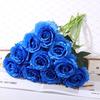 Buquê de flores de simulação azul, material de seda, flor falsa de plástico, decoração de sala de estar, decoração de mesa, casamento, arte de flores vermelhas