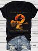 En stock Camiseta de mujer con cuello redondo y estampado de atardecer de moda europea y americana en stock Amazon en stock Manga corta suelta Comercio exterior