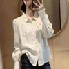 Camisa negra de manga larga estilo lujo ligero para mujer, para ir al trabajo, tacto de alta gama, top abotonado con volantes, novedad primavera/otoño 2026, nicho