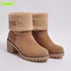 Botas Femininas Transfronteiriças de Verão 2024 Botas de Neve Femininas de Cor Sólida Verde Salto Grosso Bico Redondo com Salto Fino 2023