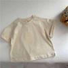 Camiseta de algodón de color liso para niños y niñas, estilo coreano, nueva, de verano, de manga corta, holgada, con hombros descubiertos