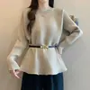 Suéter de Punto Canalé de Longitud Media Holgado Adelgazante de Hombro Único con Diseño Elegante Nuevo Estilo Otoño/Invierno para Mujer Tallas Grandes