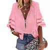 Camisa Informal Suelta para Mujer con Cuello en V, Cremallera, Mangas de Media Campana y Punto de Malla, Nuevo Estilo Amazon Europeo y Americano 2025