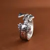 Anel Aberto King Cervo Dourado Prata Esterlina Retrô Envelhecido Sete Estrelas Tai Chi Espada para Homens e Mulheres Anel Estilo Chinês Anel Dedo Acessórios