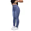 Jeans Ajustados Elásticos Transfronterizos 2025 con Decoración Estilo Europeo y Americano, Jeans de Mujer de Cintura Alta Ajustados en Lavado Claro