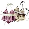 Traje de baño sexy de dos piezas europeo y americano, bikini de tres puntos a rayas, salida de sol de manga larga para protección solar, conjunto de tres piezas, traje de baño para aguas termales para el verano