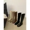 Botas de montaria femininas, cor cáqui, camurça, cano longo, ajuste slim, salto grosso, nova coleção outono/inverno 2025, botas brancas de altura média