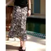 Estilo Vacacional Falda Delgada de Seda Estampado Floral Cintura Alta Adelgazante Línea A Longitud Media Falda de Cola de Pescado Estampada de Seda de Morera Verano