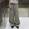 Calça Social Casual de Botão Listrada de Alta Qualidade para Homens e Mulheres, Nova Outono Vintage Versátil Solta Emagrecimento Fluida Wide-Leg
