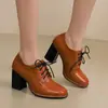 Modelo de Comercio Exterior de Aliexpress 2026 Zapatos de Tacón Alto de Moda para Primavera y Otoño Talla 33-48 con Cordones Delanteros y Punta Cuadrada Zapatos para Mujer