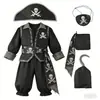 Fantasia de Pirata para Role-Playing Infantil Fantasia para Apresentação de 1º de Junho na Educação Infantil Conjunto de Fantasia de Pirata Caribenho para Meninos