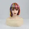 Venta al por mayor del fabricante Comercio exterior Moda europea y americana Peluca corta recta de colores arcoíris para mujer Cubrecabezas