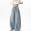 Nuevos Jeans Americanos de Calle Patchwork Guadaña para Hombre y Mujer Otoño e Invierno Holgados Lavados Desgastados Pierna Ancha Estilo Pareja