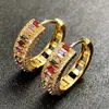 Brincos de Tarraxa Coloridos de Zircônia Moda Transfronteiriça Europeia e Americana Nicho Feminino Cobre Banhado a Ouro 18K Modernos Simples Versáteis para o Dia a Dia
