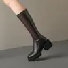 Botas altas hasta la rodilla de suela gruesa para tallas grandes, nuevo estilo primavera y otoño 2026, tacón alto grueso, diseño único, botas de montar ajustadas