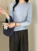 Suéter Base de Lana Pura Fina de Ajuste Delgado con Cuello Redondo para Mujer, Temporada Primavera 2026, Tejido de Punto Pullover Sencillo, Suéter Delgado