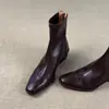 Botines bajos Chuyuji de estilo francés con punta cuadrada y tacón bajo, de tacón grueso europeo y americano, con cremallera trasera, botines cortos versátiles de moda para otoño