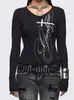 Subcultura Punk Nueva Chica Caliente Americana Camiseta Negra de Manga Larga Harajuku Estampado Gótico Moda Retro Y2K Top