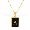 Colar Pingente Medalha Retangular Novo Estilo Europeu e Americano com 26 Letras, Gargantilha de Corrente Cobra Grossa com Design Único