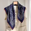 Bufanda de Seda y Lana Azul Versátil de Lujo Ligero Nueva para Otoño e Invierno para Mujer, Calentador de Cuello, Pañuelo Cuadrado de Seda y Lana, Chal Pequeño