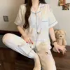 Japonés lindo divertido ins caricatura crayones pequeño nuevo nubes algodón pijama mujeres verano manga corta pantalón traje ropa de casa al por mayor