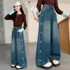 Calça Jeans Feminina Outono 2026 Novo Estilo Calça de Pierna Reta Pierna Larga Infantil Estilo Outono Calça Estilosa para Meninas Crianças Mais Velhas Primavera e Outono
