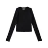 Cardigan de Tricô Pequeno Gola Redonda Estilo Americano para Mulheres, Novo Modelo Primavera e Outono, de Botões Únicos, Cor Sólida, Canelado Vertical, Modelagem Justa, Suéter Curto