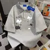 Camiseta de Manga Corta a Cuadros Estilo Japonés con Estampado de Gato Lindo para Pareja de Mujeres, Primavera y Verano Sencilla Estilo Ins Cuello Solapa Patchwork Algodón Puro