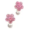 Nuevos Pendientes de Flor de Diamante y Perla Estilo Francés Nicho Simple Versátiles Pendientes de Lujo Ligero Pendientes Elegantes de Gama Alta para Mujeres