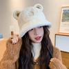 Chapéu de pelúcia novo para outono e inverno, orelhas de urso fofas para crianças, chapéu de pescador, quente para o frio, chapéu de bacia coreano, combina com tudo para estudantes