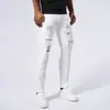 Jeans Blancos Ajustados Elásticos con Pedrería para Hombre Amazon 2024 Rasgados con Bolsillo Ajustados