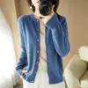 Suéter fino de tricô feminino customizado de fábrica, gola redonda, cor sólida, pulôver, top curto estiloso, cardigã de outono para mulheres