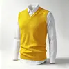 Colete de malha sem mangas com decote em V para homens, suéter quente para outono e inverno, colete de lã liso, camisa de base