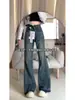 Jeans Retro Estilo Americano Micro-lar para Mujer Otoño Nuevo Cintura Alta Adelgazantes Holgados Sin Pierna Pantalones de Boca de Campana Herradura